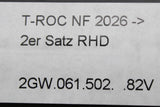 VW T-Roc 2026-on RHD all weather floor mats (front, centre & rear) 2GW061502 82V / 2GV061512 82V / 2GV061580 82V