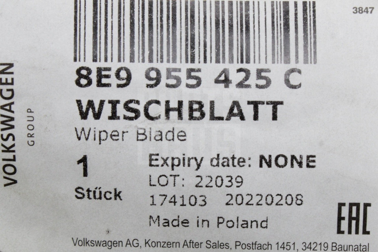 Audi A3 S3 RS3 8P A4 S4 RS4 B7 rear wiper blade 343mm 8E9955425C