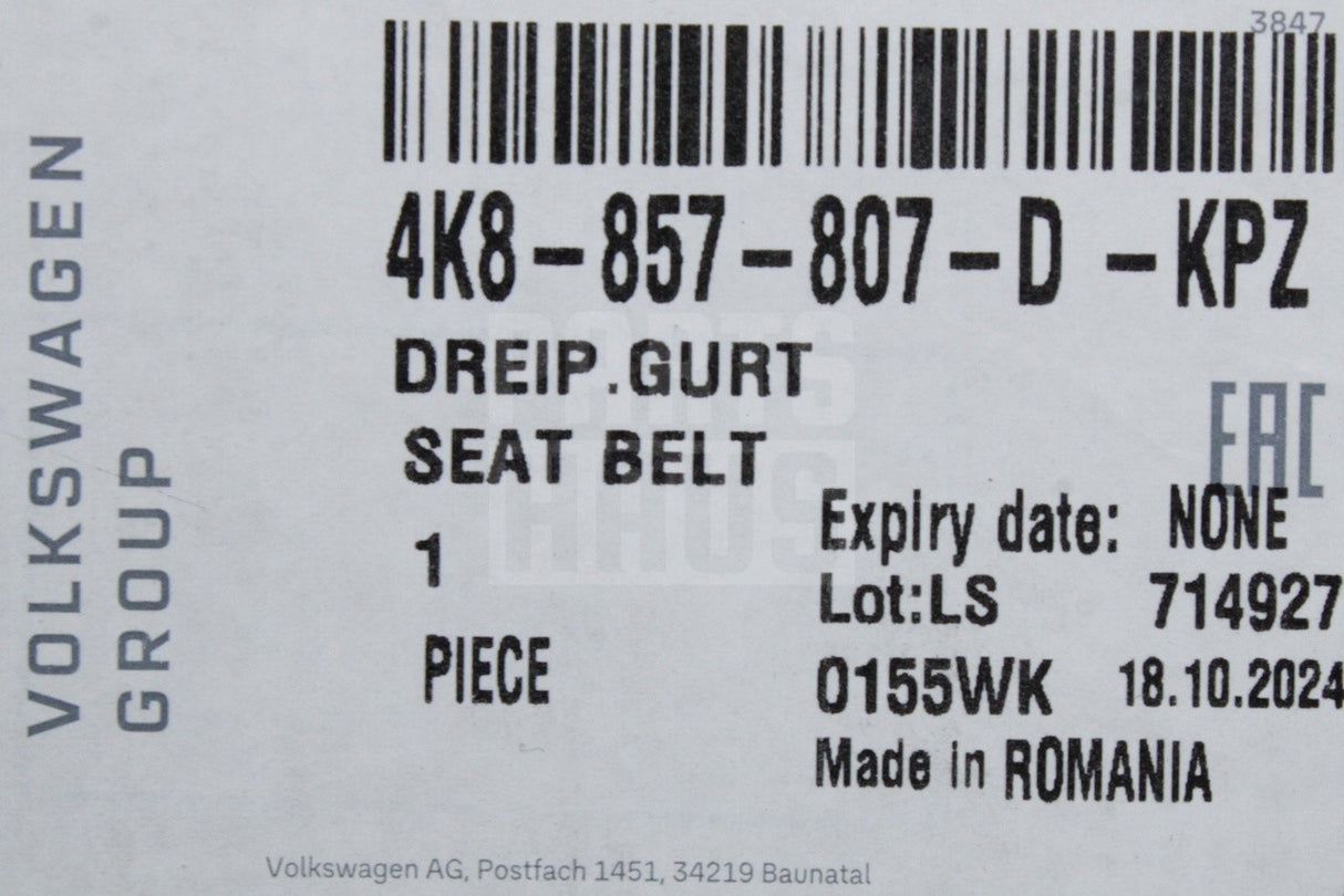 Audi A6 S6 A7 S7 e-tron 2019-26 rear centre seat belt 4K8857807D KPZ