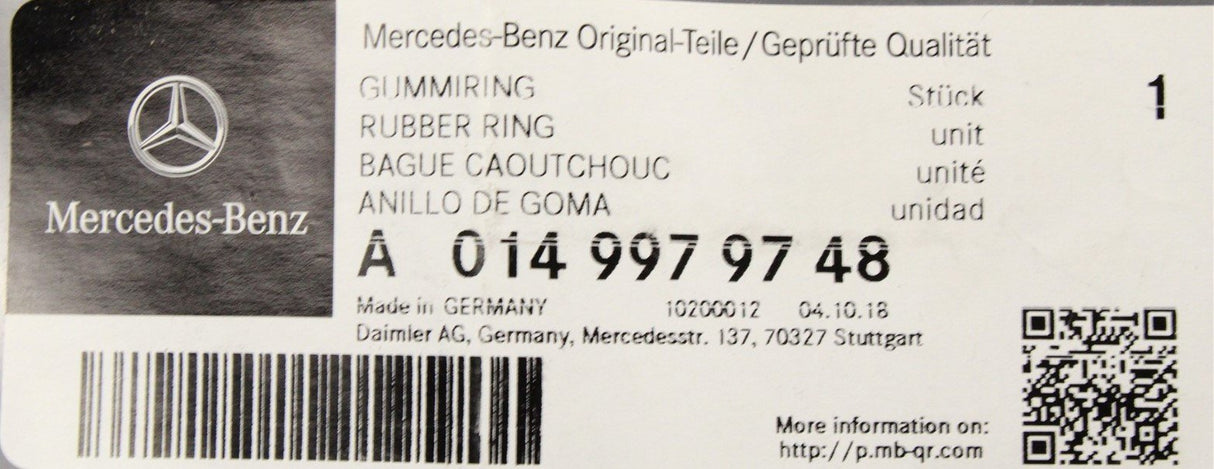 Mercedes-Benz ABS o-ring seal (x1) A0149979748