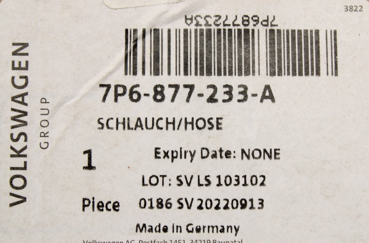 VW Touareg 2011-2018 sunroof water drainage hose (rear) 7P6877233A
