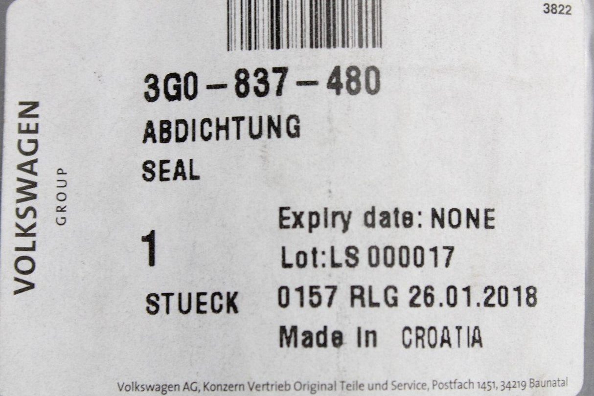 VW Passat B8 2015-2021 Front Right Inner window aperture seal 3G0837480