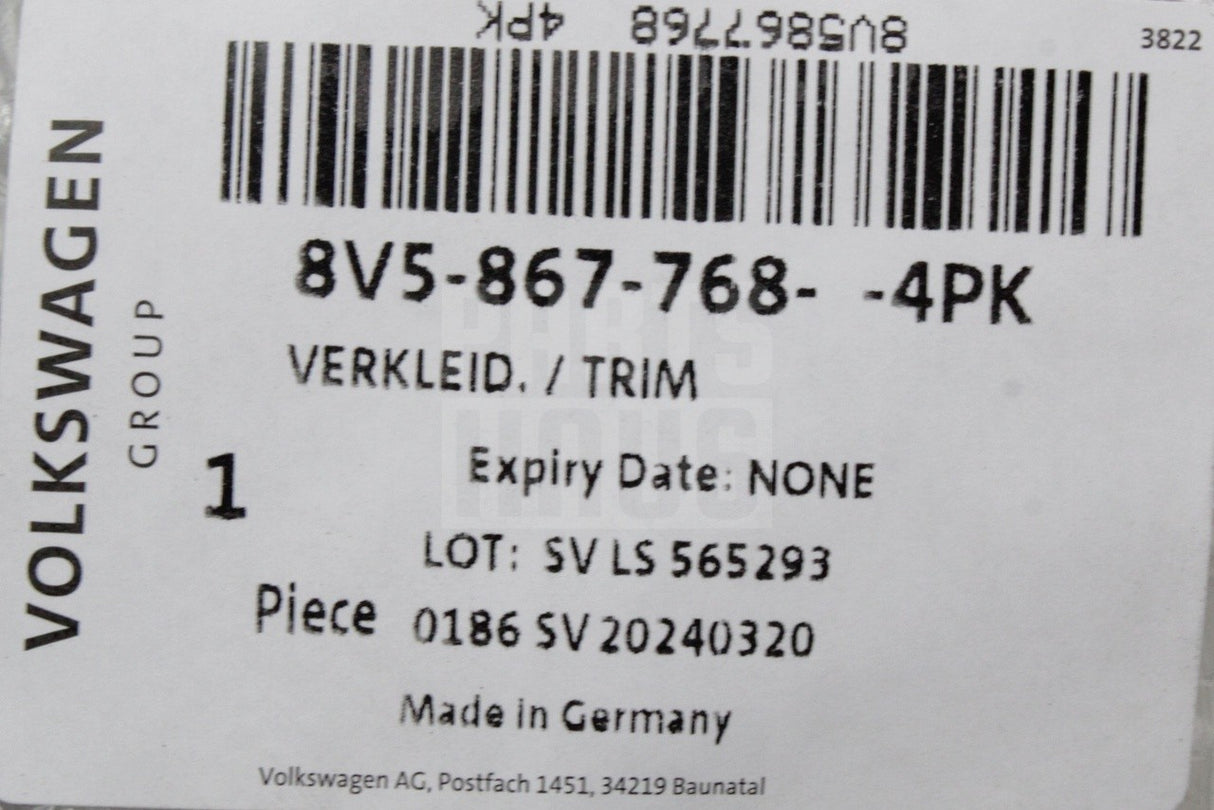 Audi A3 S3 RS3 2013-20 interior quarter panel trim (right) 8V5867768 4PK