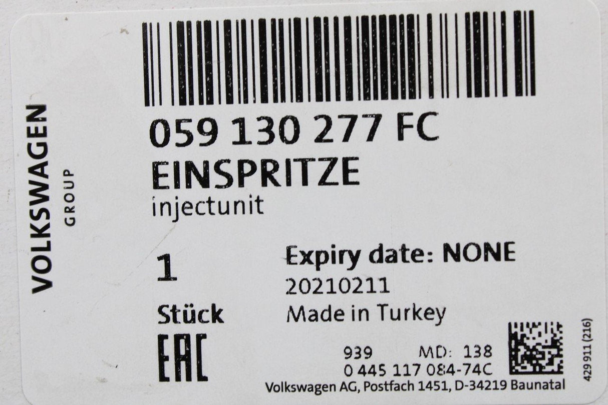 VW Audi 3.0 TDI V6 diesel fuel injector unit (x1) 059130277FC
