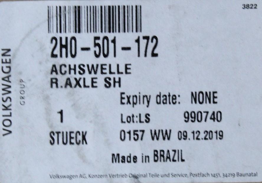 VW Amarok 2010- Rear right axle shaft with bearing 2H0501172