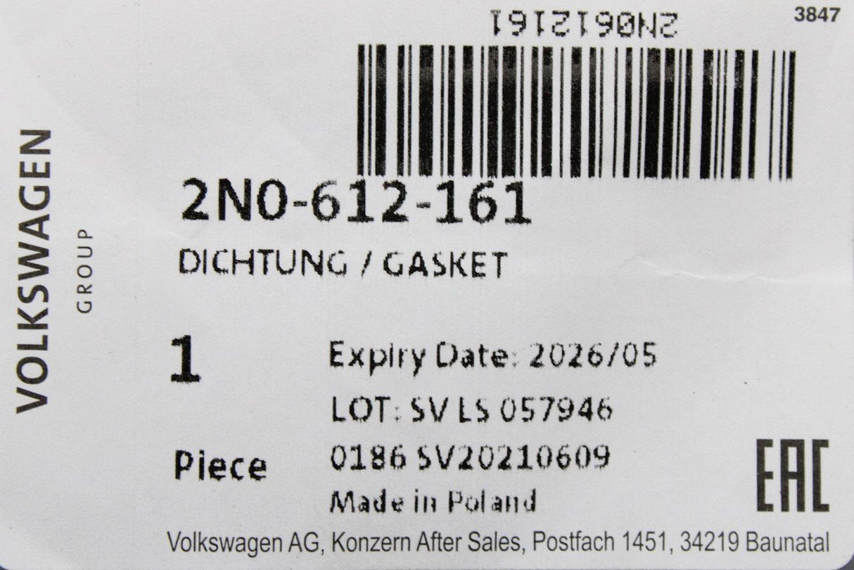 VW Crafter 2017-Onward Brake servo gasket seal 2N0612161