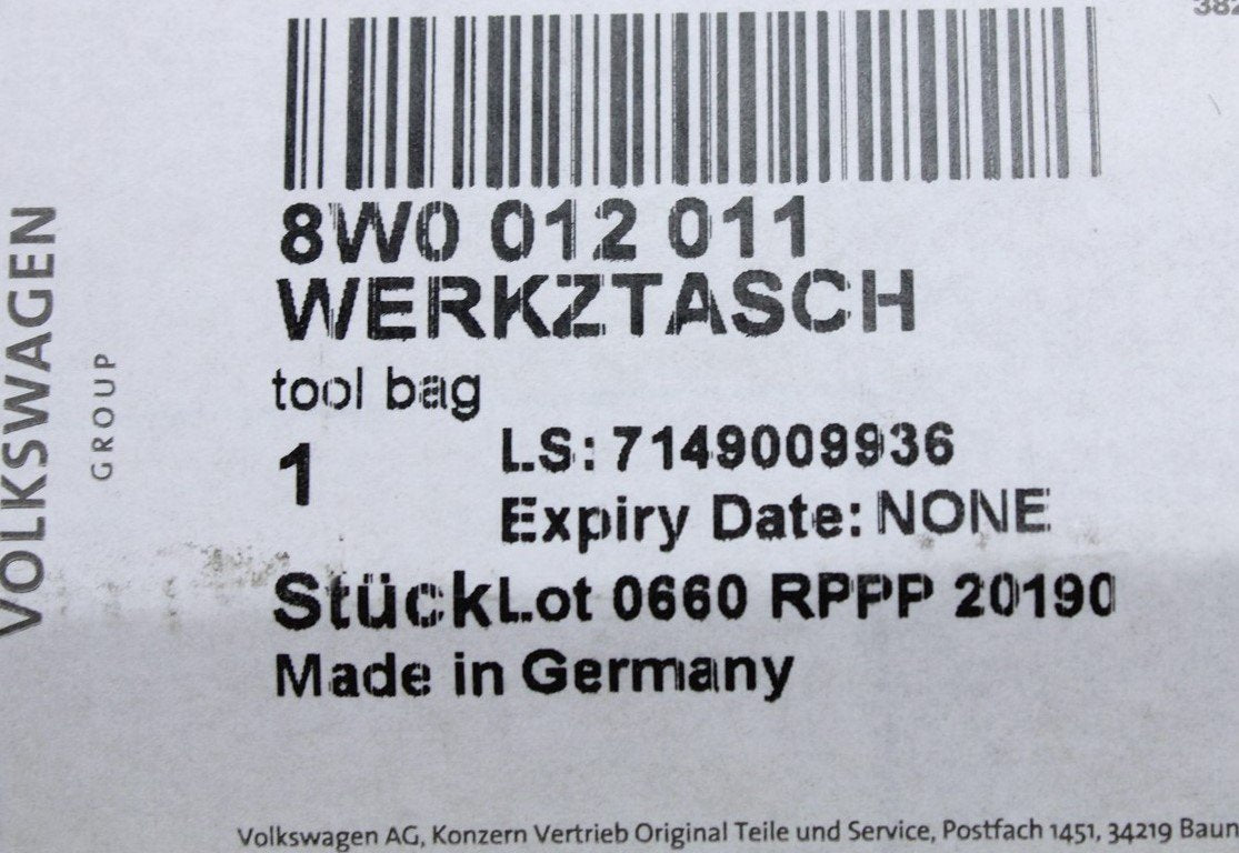 Audi A4 B9 2016-On spare wheel tool kit and bag 8W0012011B