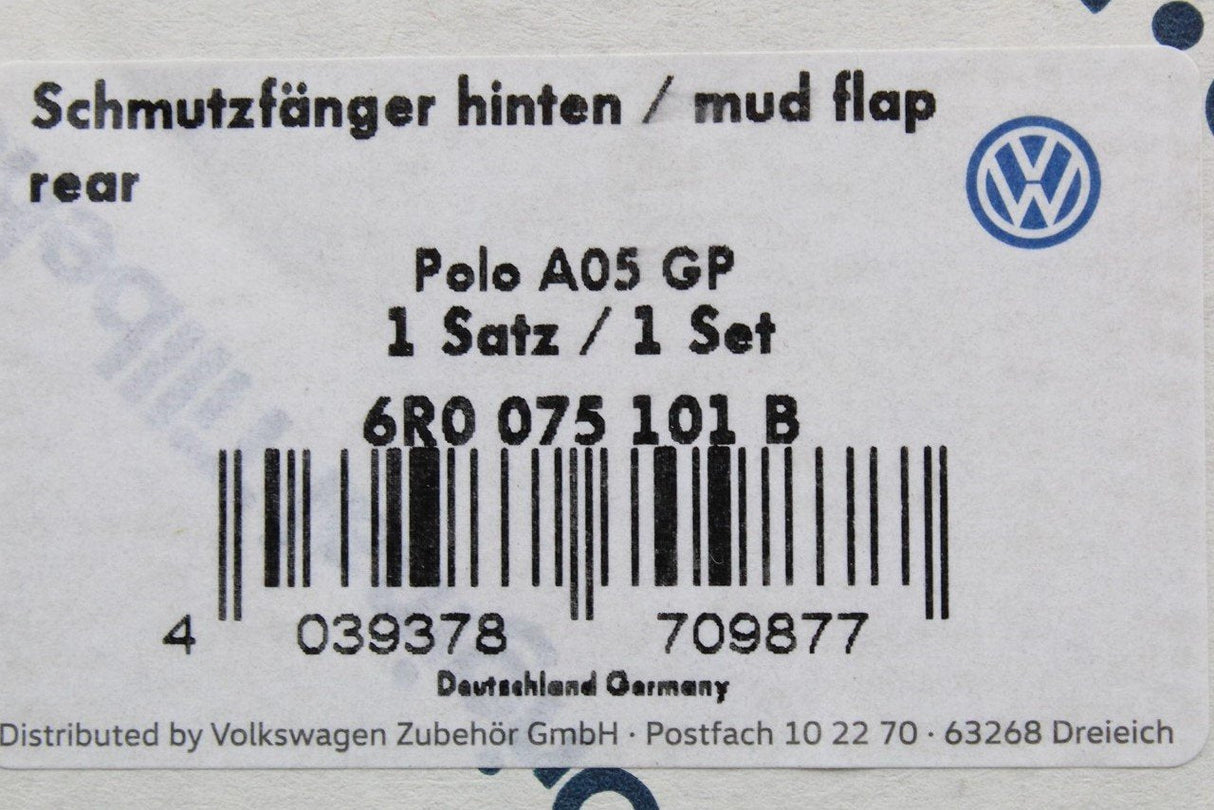 VW Polo 6C 2015-2018 accessory mud flaps pair (rear) 6R0075101B