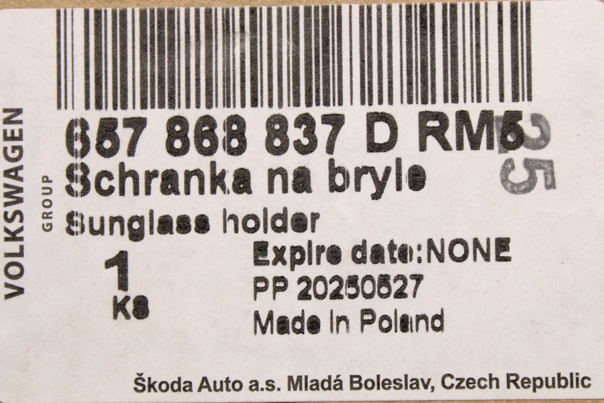 Skoda Scala Kamiq 2019-on glasses holder compartment 657868837D RM5