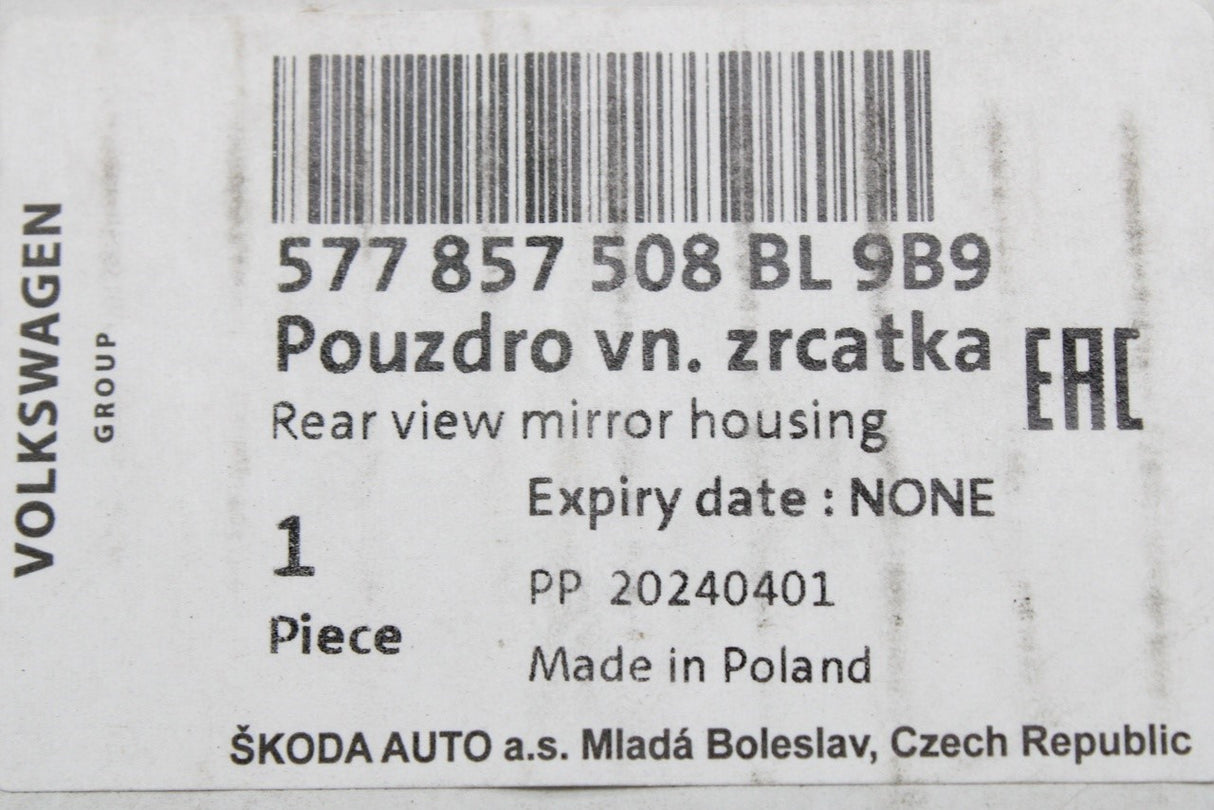 SEAT CUPRA Ateca 2016-on wing mirror housing (right) 577857508BL 9B9