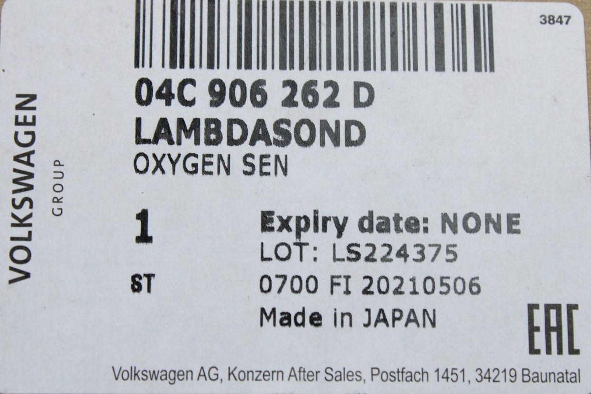 VW Up! Skoda Citigo SEAT Mii 1.0 MPI lambda sensor (post cat) 04C906262D