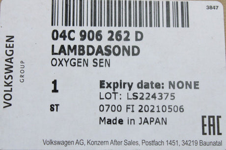 VW Up! Skoda Citigo SEAT Mii 1.0 MPI lambda sensor (post cat) 04C906262D