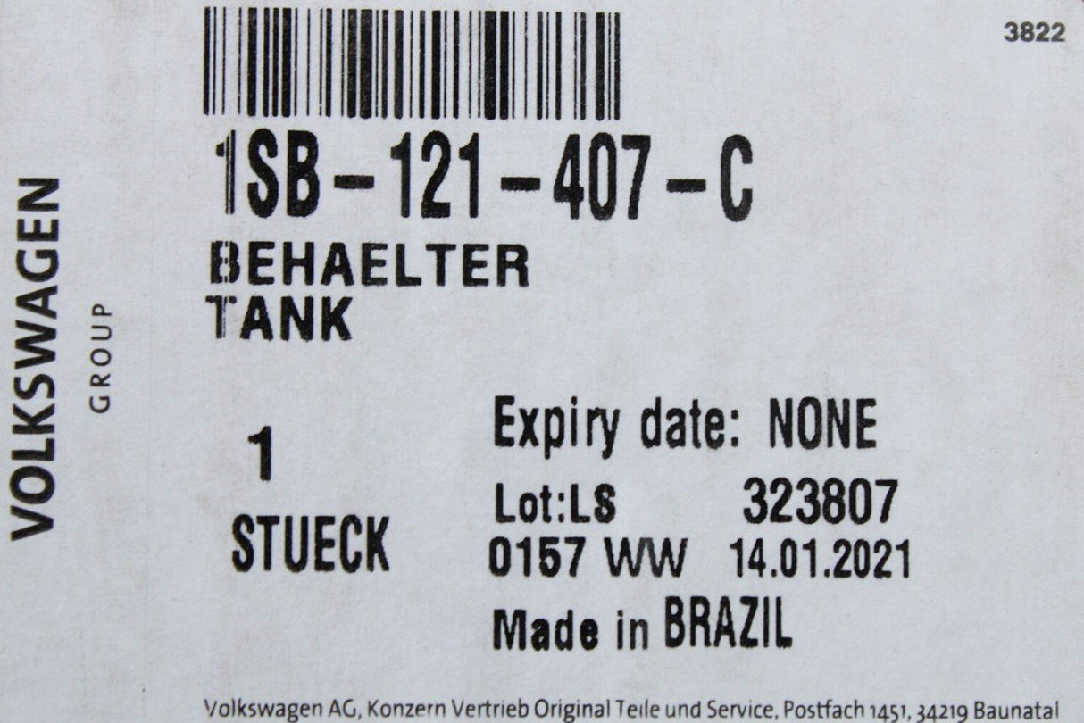 VW Up! 2017-on 1.0 TSI coolant expansion tank 1SB121407C