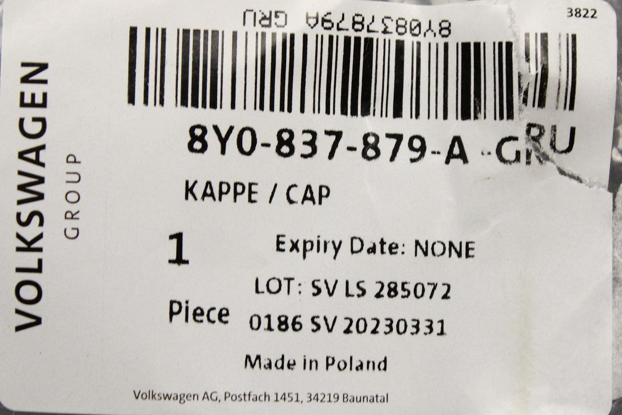 Audi A3 S3 Skoda Octavia 20-on LHD door handle cap (left) 8Y0837879A GRU