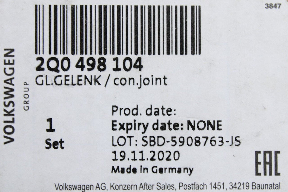 VW T-Cross Audi A3 Octavia Scala Leon front CV joint (inner) 2Q0498104