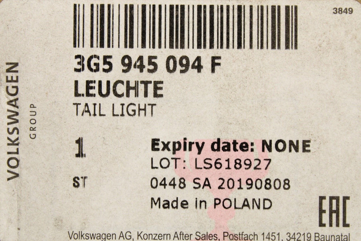 VW Passat B8 2018-2024 RHD LED tail light (inner right) 3G5945094F