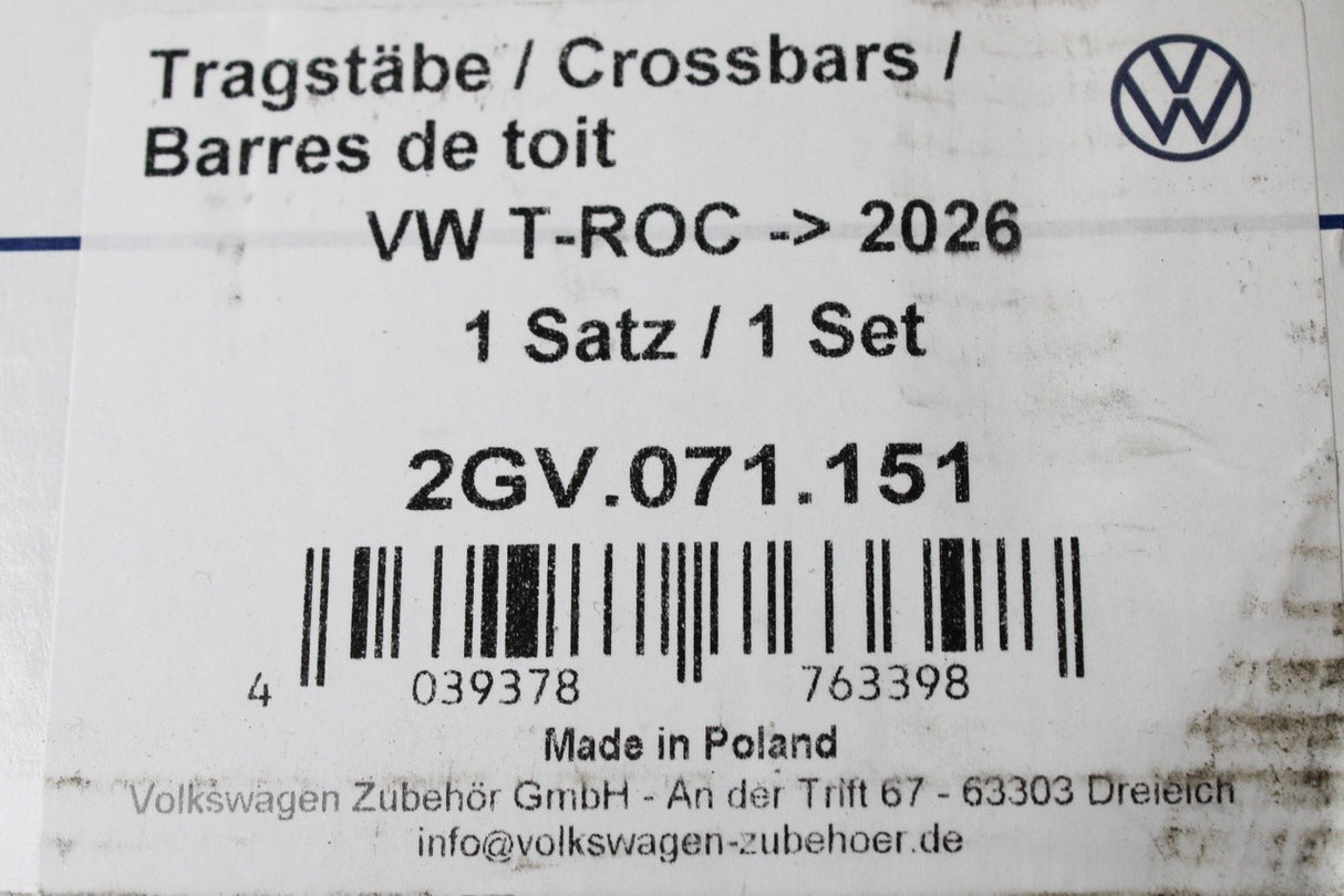 VW T-Roc 2026-on accessory roof bars set 2GV071151