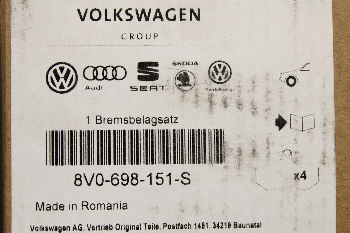 VW Golf MK7 Passat Audi A3 TT front brake pads set 288x25mm 8V0698151S