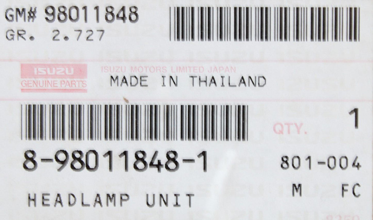 Isuzu front headlight unit (left) 8980118481