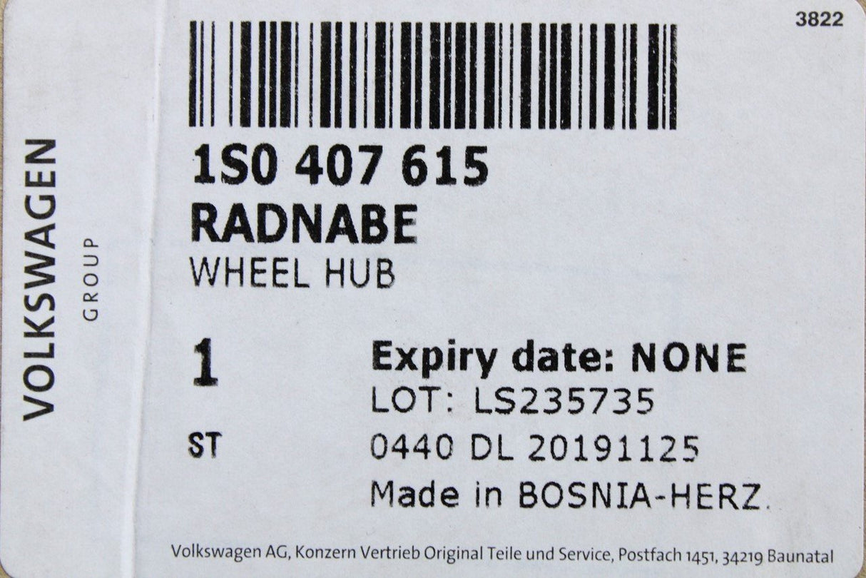 VW Up! Skoda Citigo SEAT Mii front wheel hub (left or right) 1S0407615