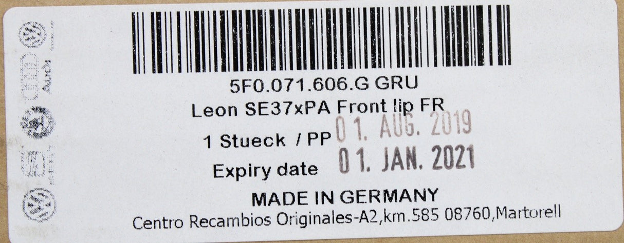 SEAT Leon 2017-2020 front bumper FR spoiler lip (primed) 5F0071606G GRU