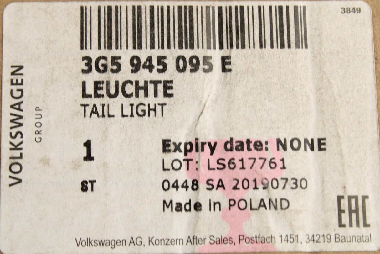 VW Passat B8 2018-2024 RHD LED tail light (outer left) 3G5945095E