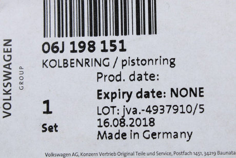 VW Audi Skoda SEAT 1.8 2.0 TSI TFSI piston rings (x1 cylinder) 06J198151