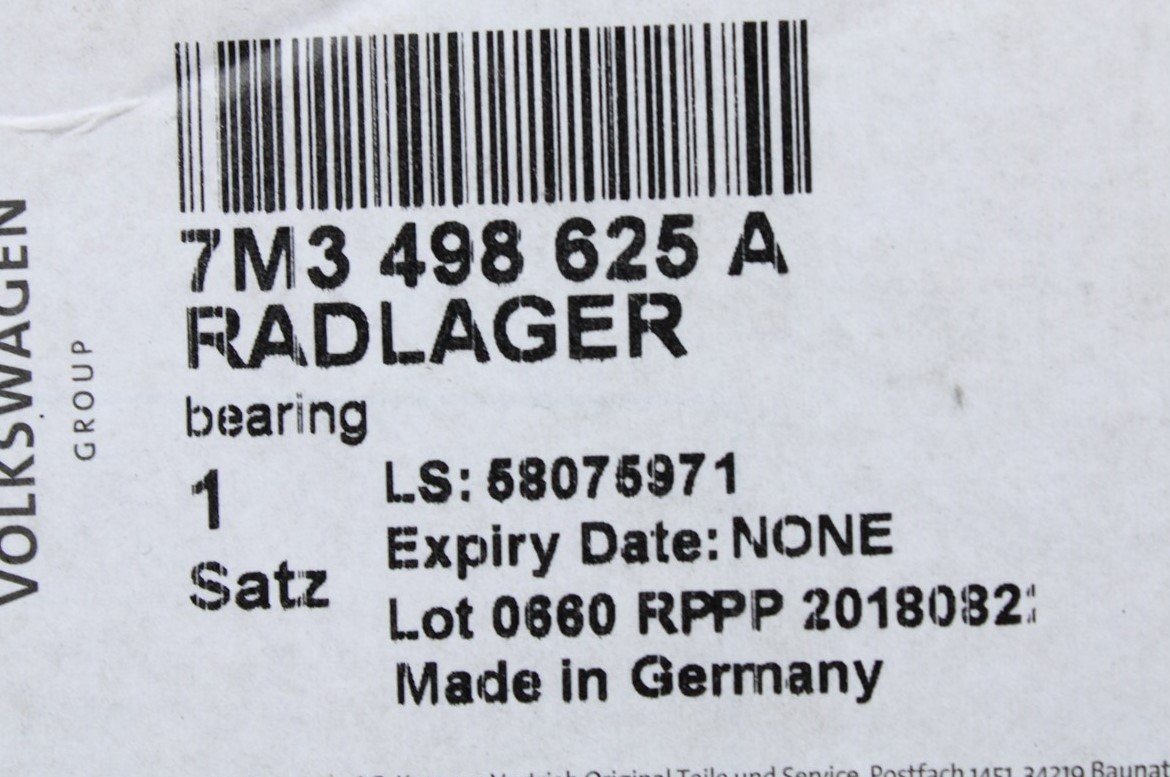 VW Sharan SEAT Alhambra 1996-2010 wheel bearing kit (front) 7M3498625A