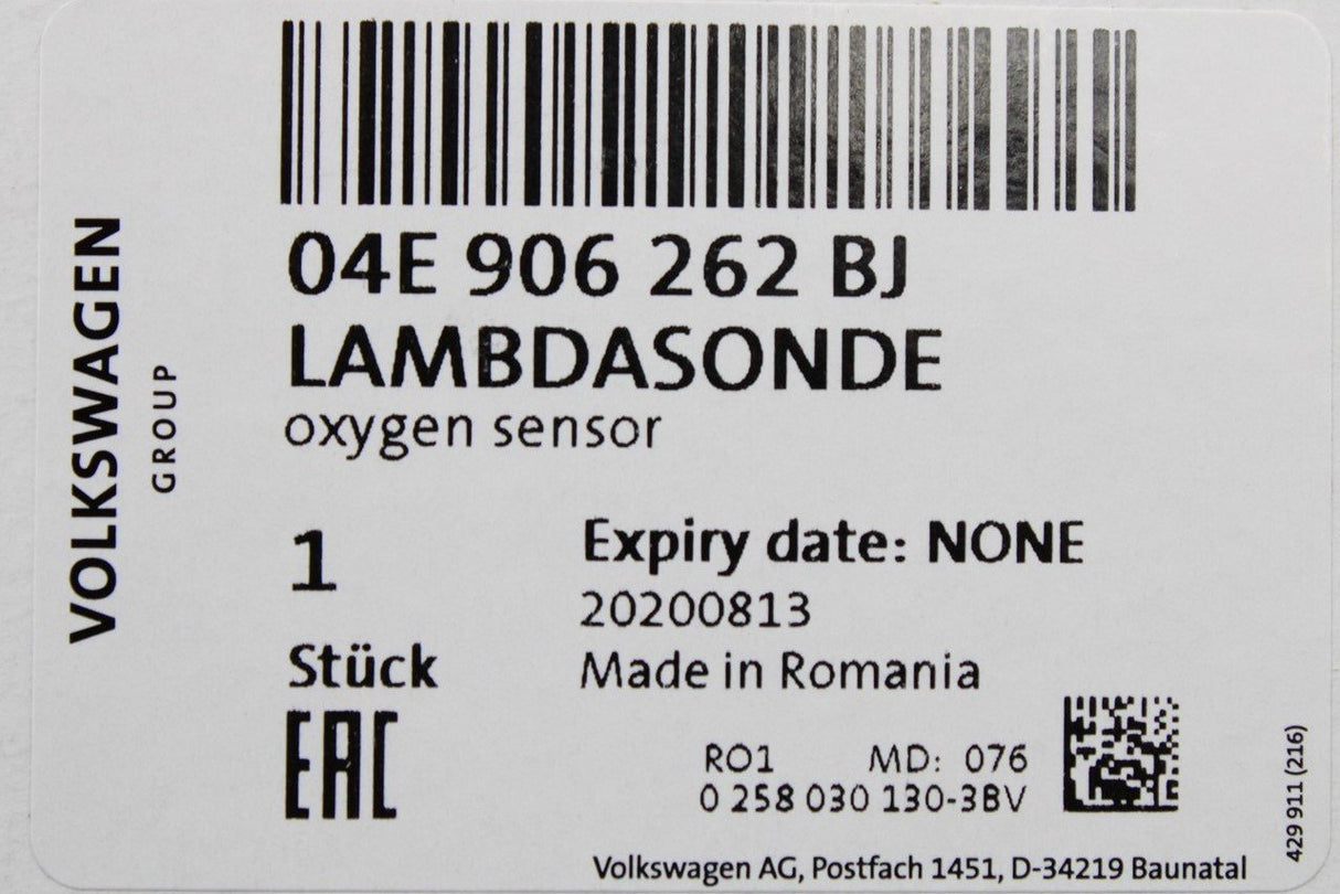 VW Polo Skoda SEAT 15-20 lambda sensor 1.2 1.4TSI (post-cat) 04E906262BJ