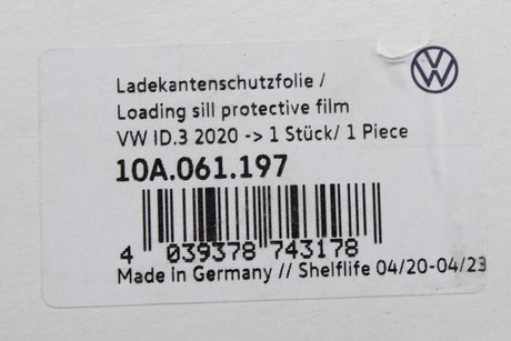 VW ID.3 2020-on rear bumper scratch protection film (clear) 10A061197