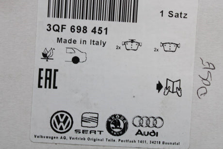 VW Golf Audi A3 Skoda Superb SEAT rear brake pads set (310mm) 3QF698451