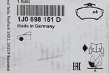 VW Polo 9N/3 2002-10 Skoda Fabia 2000-10 front brake pads set 1J0698151D