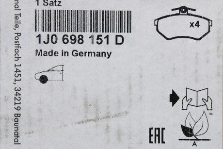 VW Polo 9N/3 2002-10 Skoda Fabia 2000-10 front brake pads set 1J0698151D