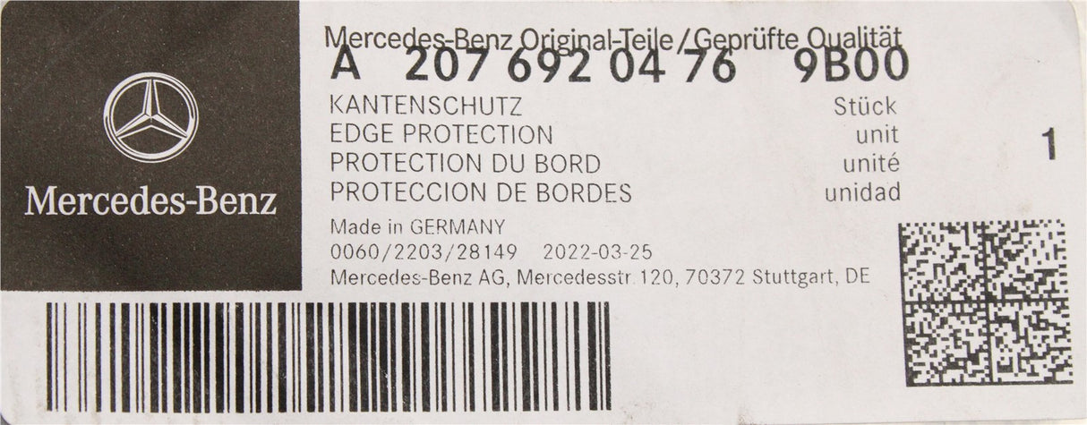 Mercedes-Benz E-Class Cabriolet C207 door seal (right) A20769204769B00
