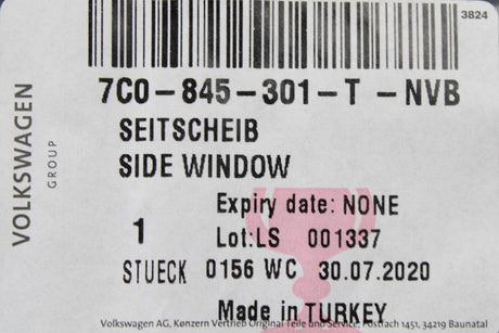 VW Crafter 2017-on side window for sliding door (left) 7C0845301T NVB