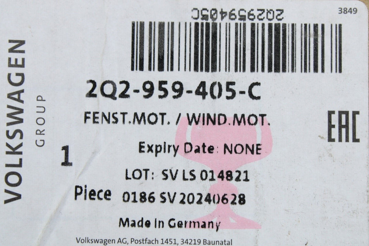 VW Taigo Skoda Fabia SEAT Arona front window regulator motor 2Q2959405C