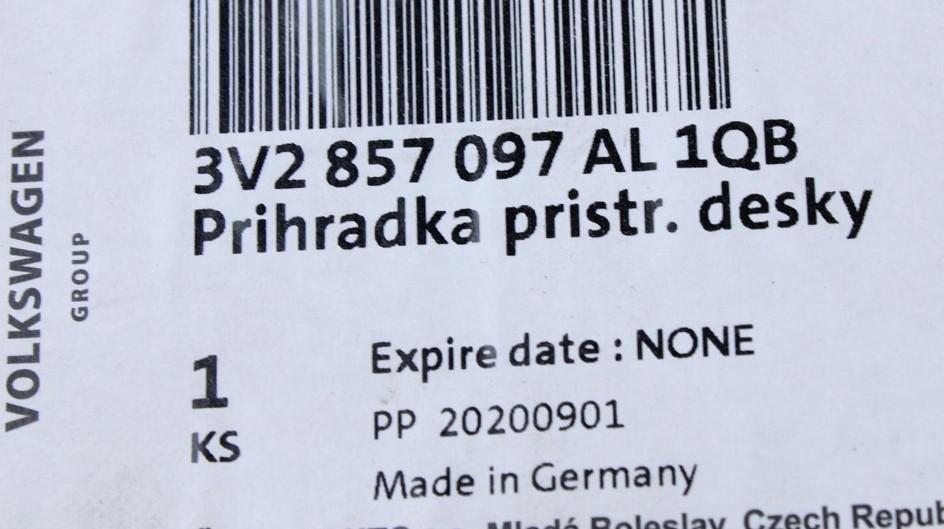 Skoda Superb 2015-On Glove box compartment (Satin Black) 3V2857097AL 1QB