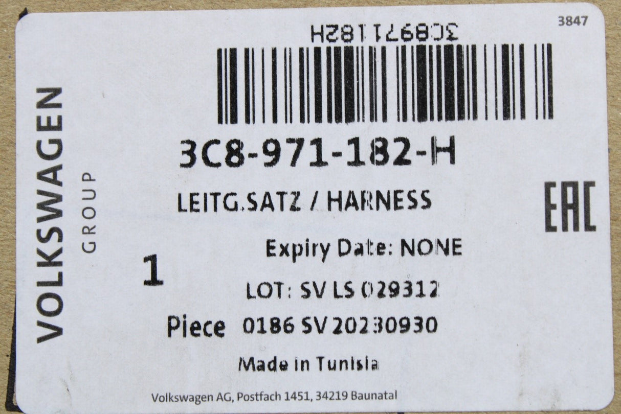 VW CC 2012-2017 tailgate boot lid wiring harness (left) 3C8971182H