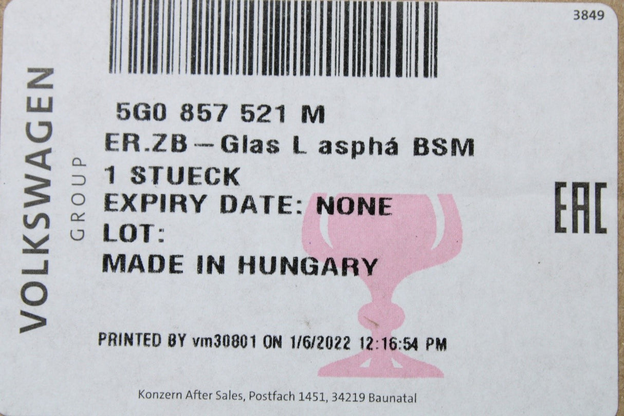 VW Golf MK7 MK7.5 2013-2020 LHD wing mirror glass (left) 5G0857521M