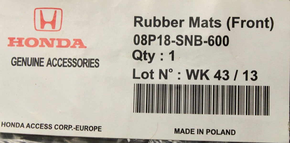 Honda Civic RHD all weather floor mats (front) 08P18-SNB-600
