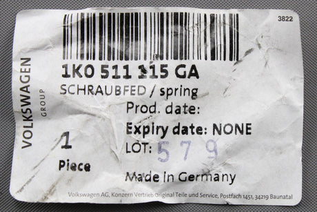 VW Golf MK5 MK6 Scirocco Beetle 2006-2018 rear coil spring 1K0511115GA