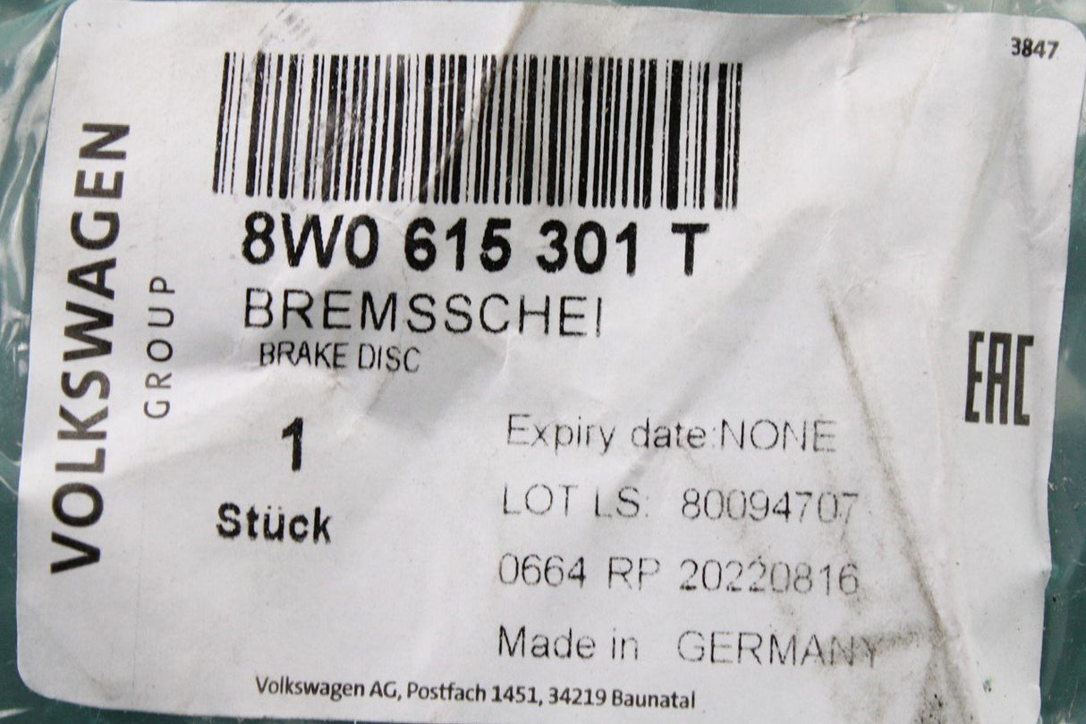 Audi A4 A5 B8 B9 2008-On Front brake discs 314x25mm (pair) 8W0615301T