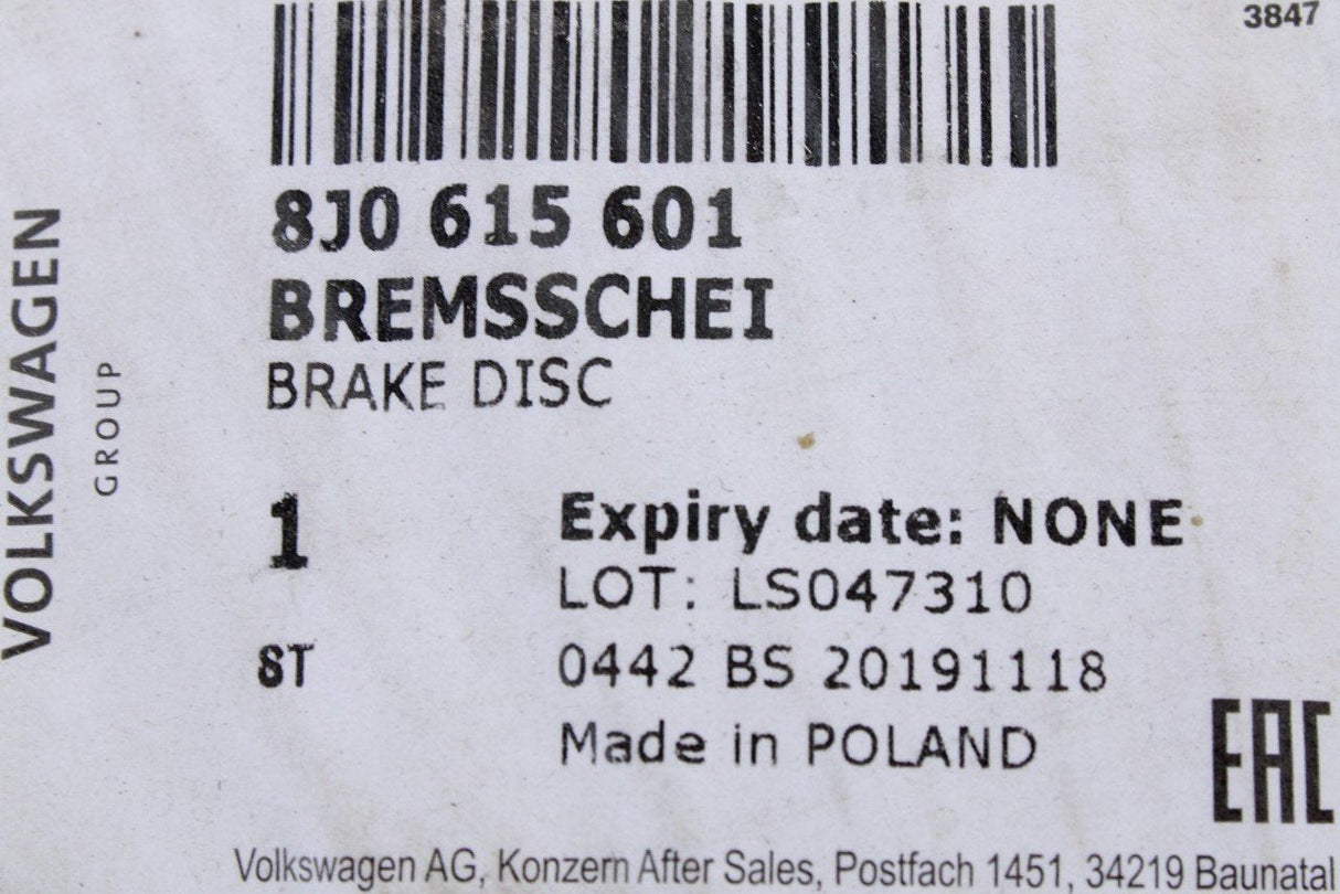 Audi TT 8J MK2 2007-14 brake discs pair (rear) 286x12mm 8J0615601