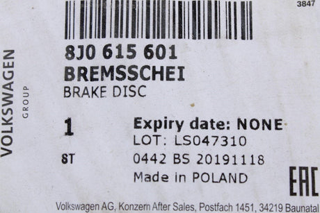 Audi TT 8J MK2 2007-14 brake discs pair (rear) 286x12mm 8J0615601