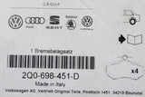 VW Polo GTI AW 18-on Audi A1 2019-on rear brake pads (270mm) 2Q0698451D