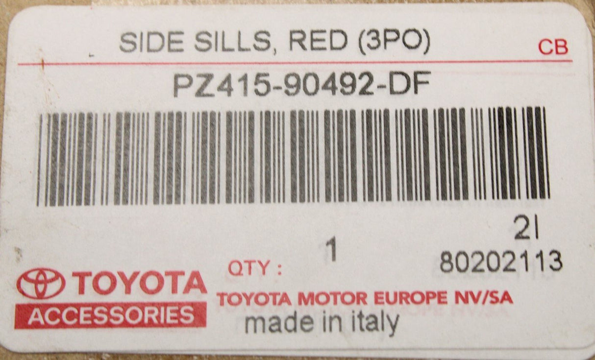 Toyota Aygo lower side door mouldings (red) PZ415-90492-DF