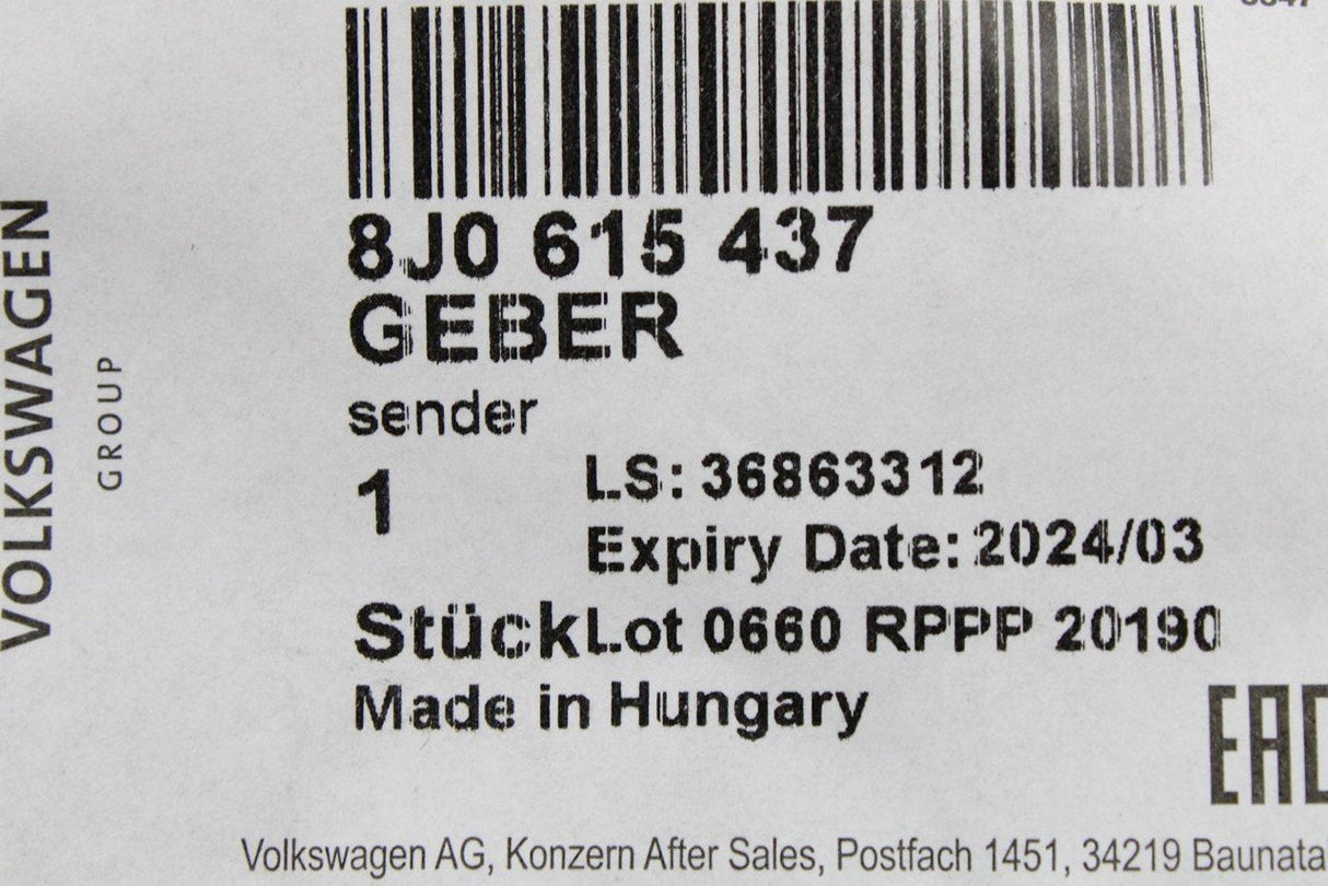 Audi RS3 8P TTRS front brake pad wear sensor (x1) 8J0615437