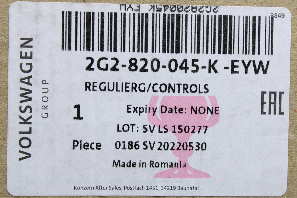 VW Polo AW 2018-Onward manual heater control dial (RHD) 2G2820045K EYW