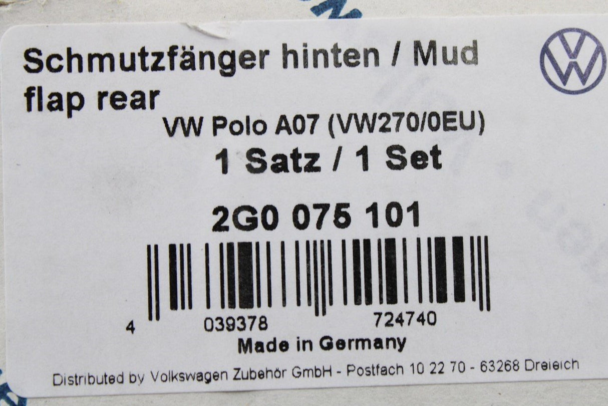 VW Polo 2018-on rear accessory mud flap set 2G0075101