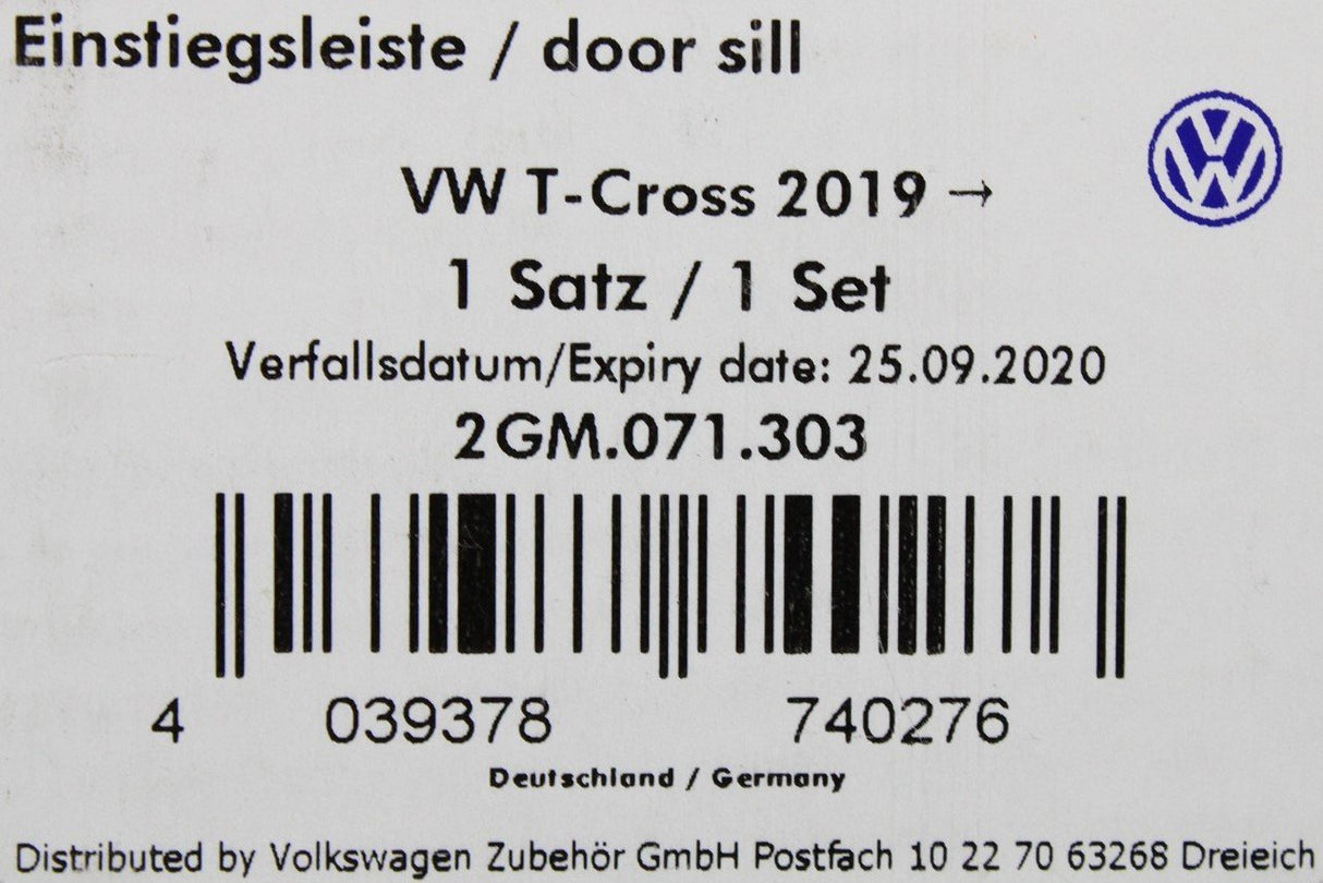 VW T-Cross 2019-Onward aluminium front door sill protector 2GM071303